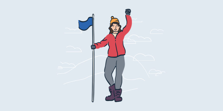 illustration of woman holding flag with hand raised