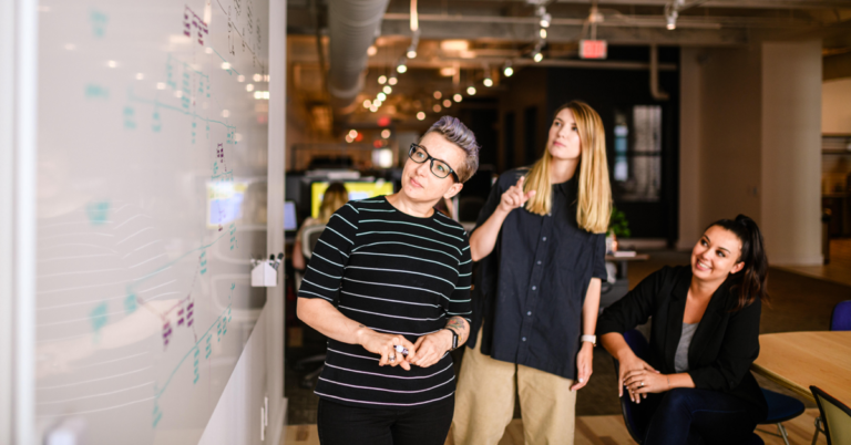 People working at a whiteboard