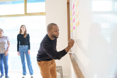 Content strategists working on a whiteboard