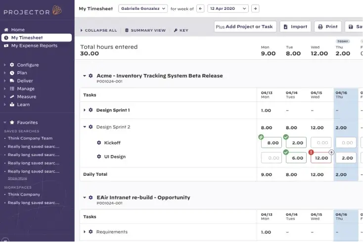 A screenshot  of a portal dashboard for professional services automation