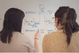 Two people at a whiteboard