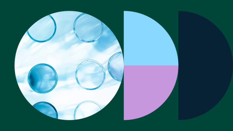 Abstract circles and half circles featuring an image of blue test tube for pharma